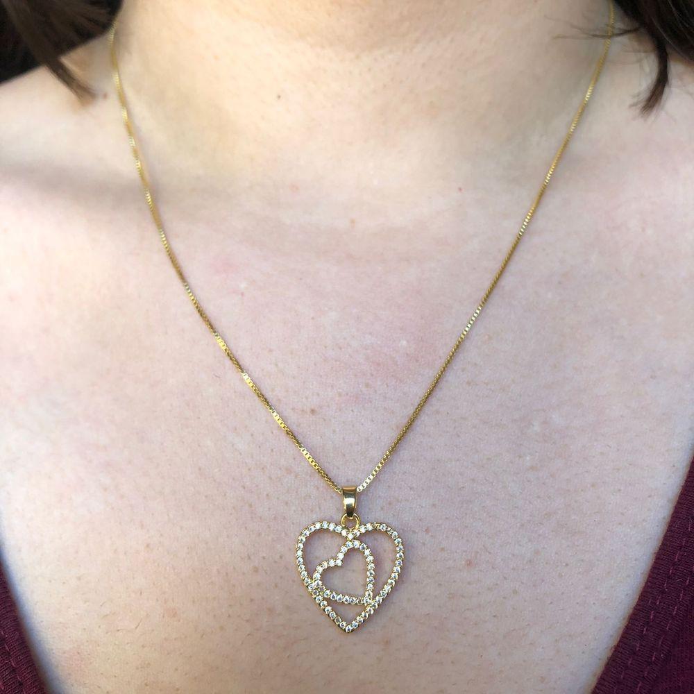 Colar De Corações Com Zircônia Folheado Em Ouro 18k - 3