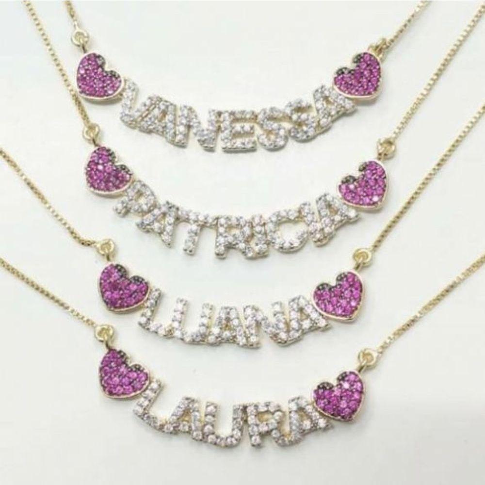 Gargantilha Nome Personalizado Coração Banhado A Ouro - 1