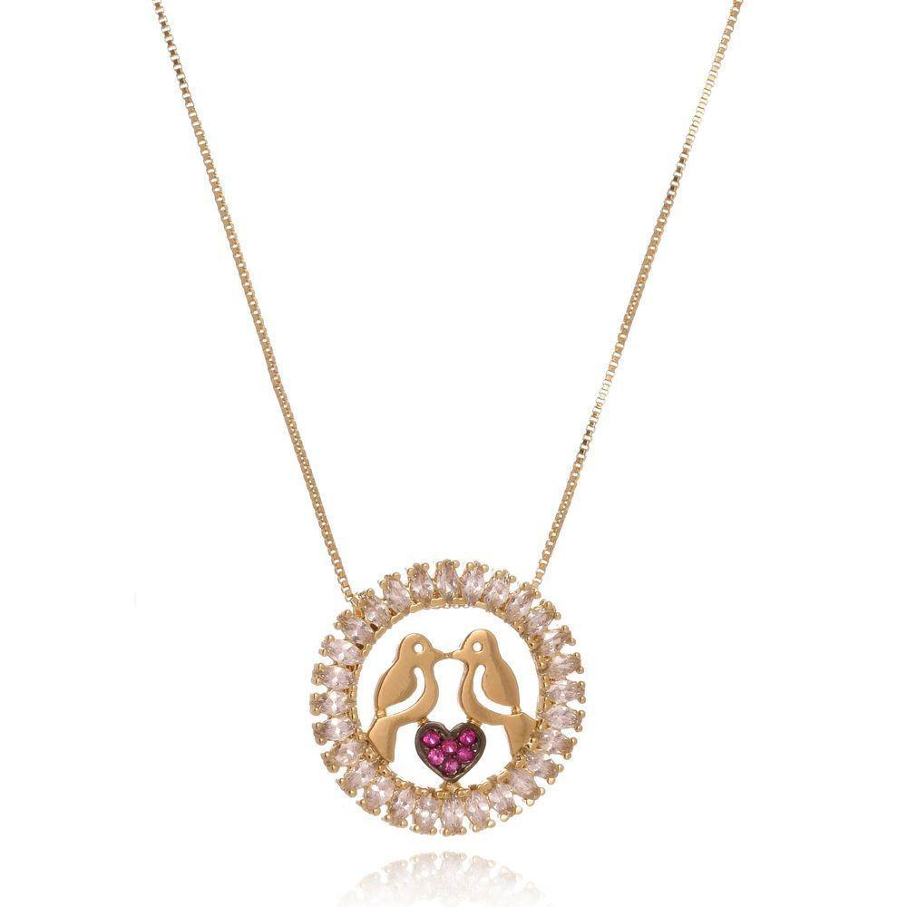 Colar Passarinhos Apaixonados Trabalhado Em Zircônia - 1