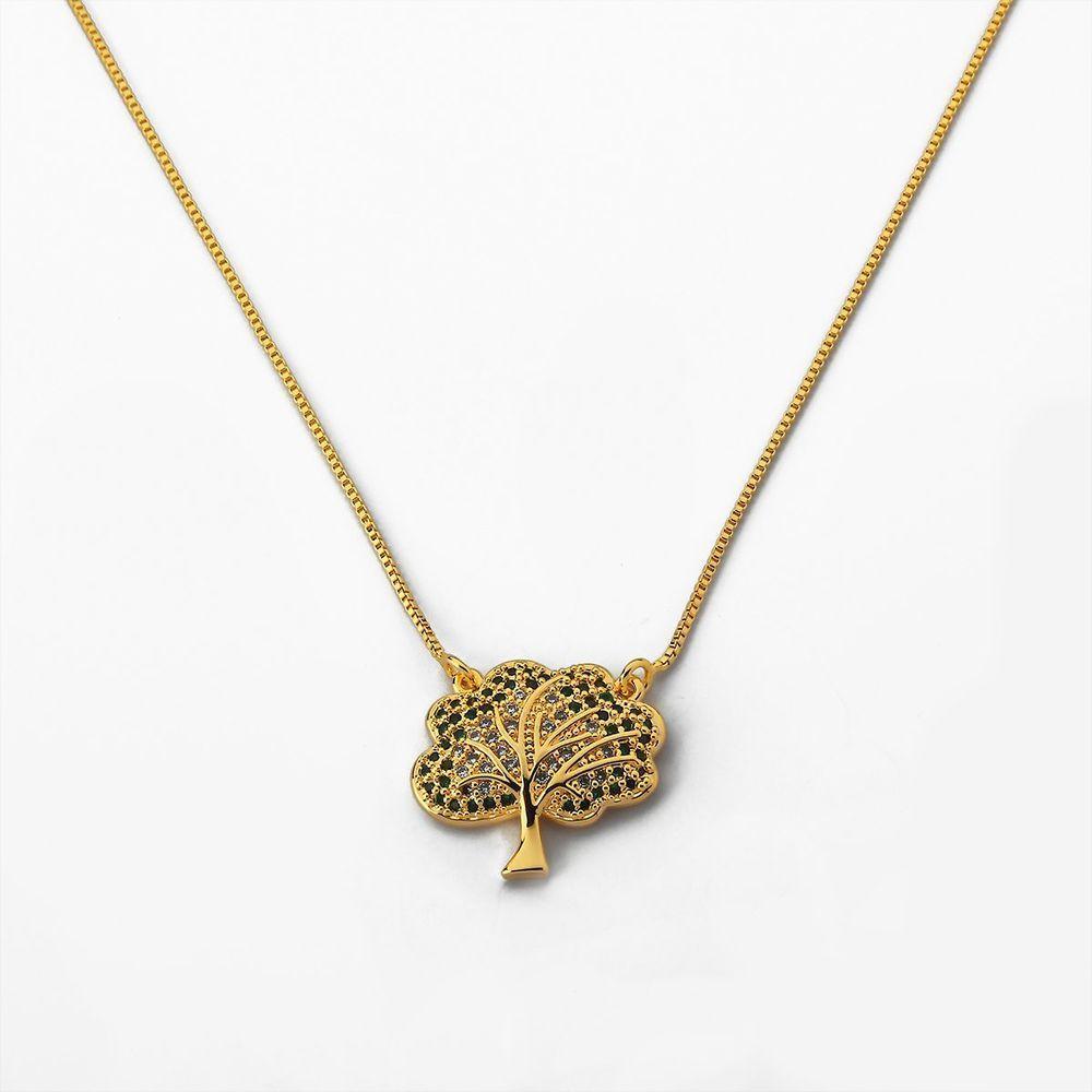 Colar árvore Da Vida Zircônia Verde Banhado A Ouro 18k - 1