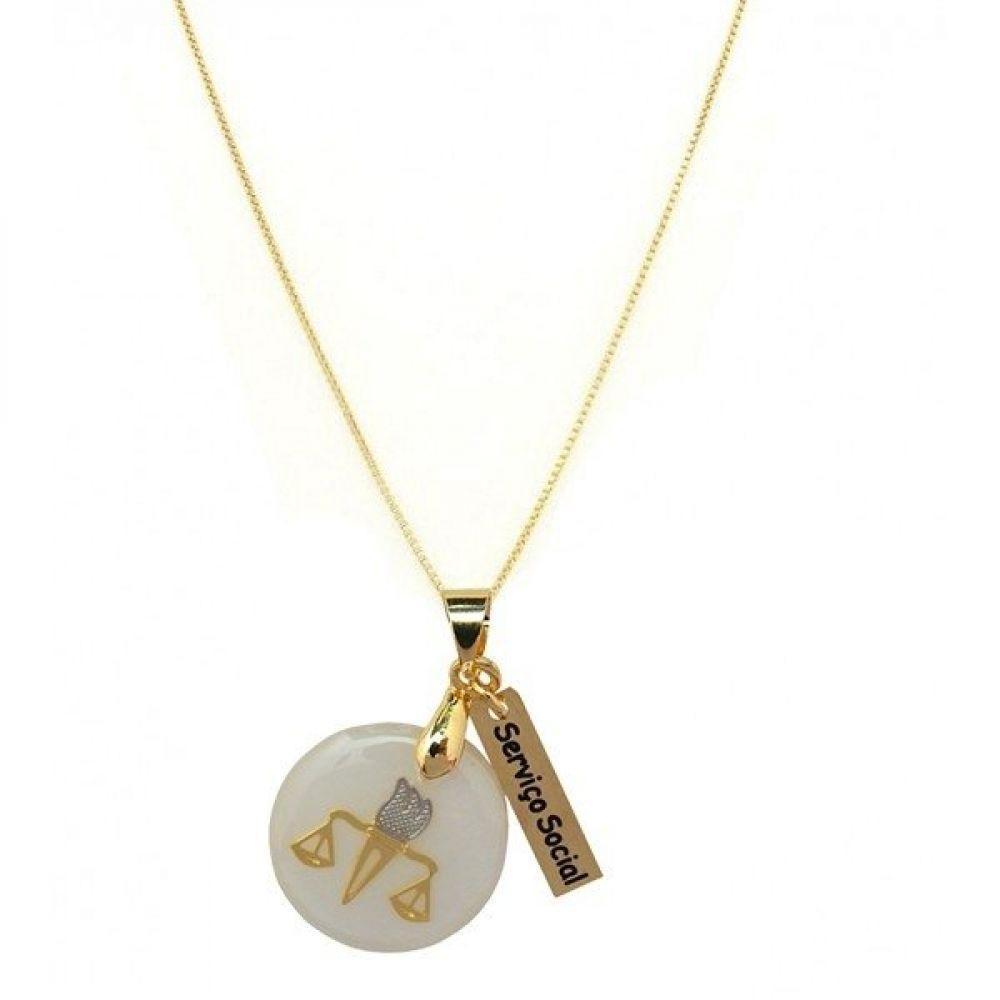 Gargantilha Profissão Serviço Social de Resina Banhado a Ouro - 1