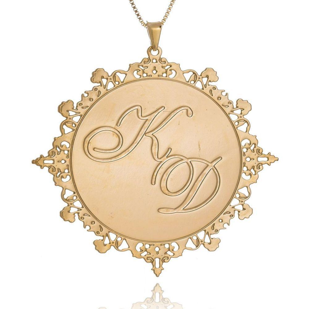 Colar Mandala Chapado Com Iniciais Folheado Em Ouro 18k - 4