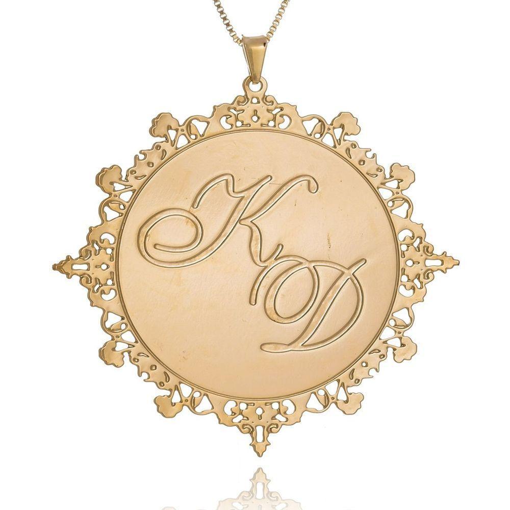 Colar Mandala Chapado Com Iniciais Folheado Em Ouro 18k - 5