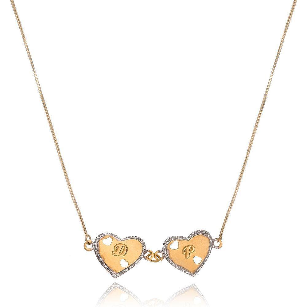 Colar Personalizado Corações Trabalhados Em Rodium Com Inici - 1