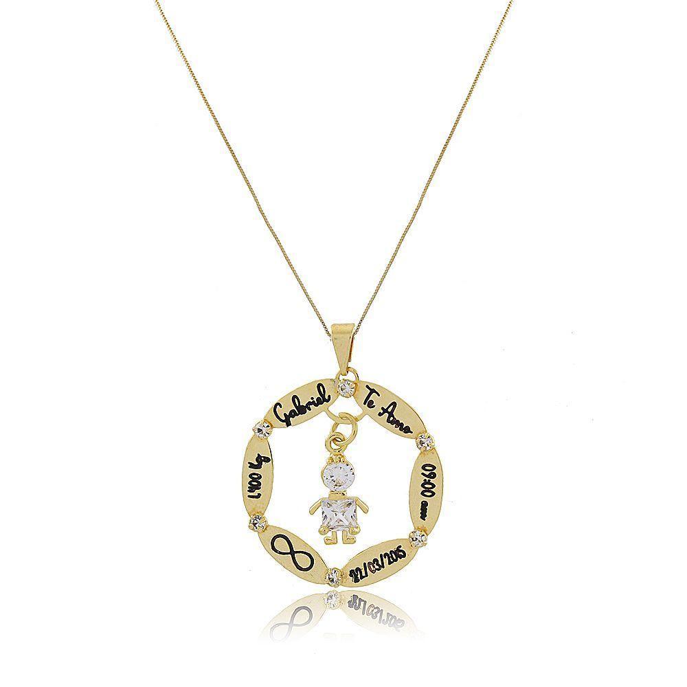 Colar Mandala Com Dados Nascimento Folheado Em Ouro 18k - 1