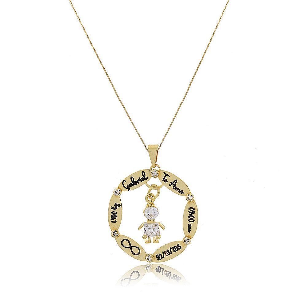 Colar Mandala Com Dados Nascimento Folheado Em Ouro 18k - 2