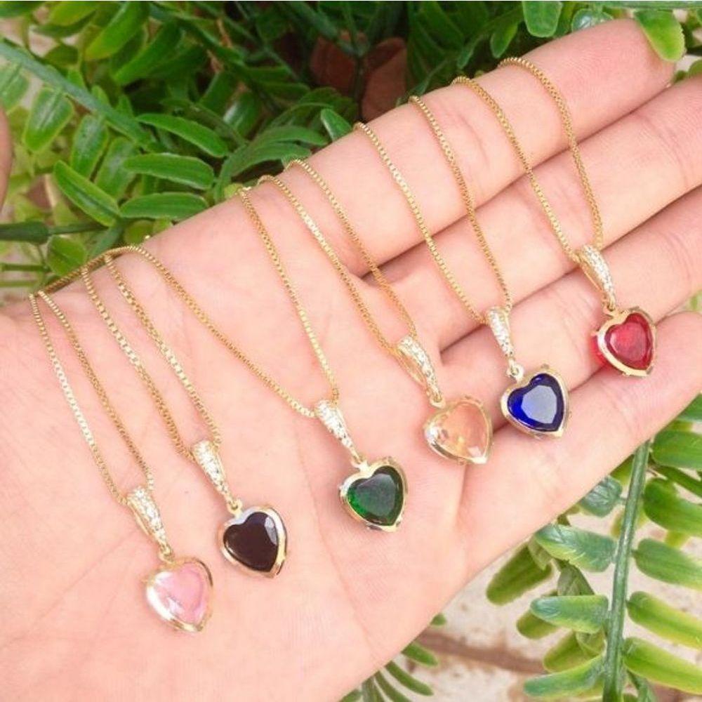 Gargantilha Coração Cravejado Banhado A Ouro - 1