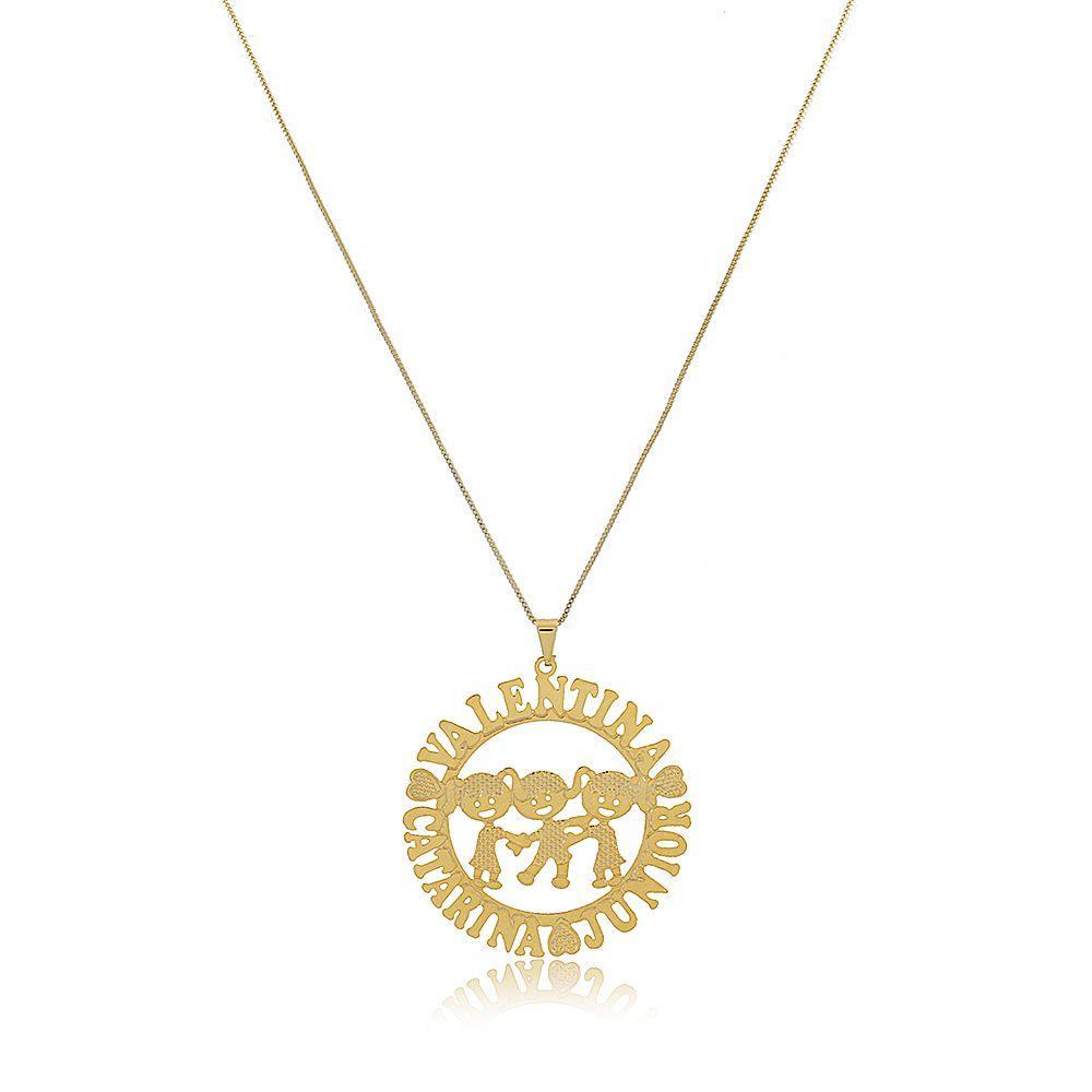 Colar Mandala Com Filhos E Nomes Folheado Em Ouro 18k - 2