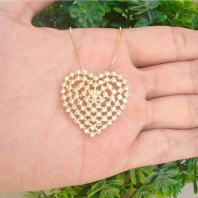 Gargantilha Coração Grande 3mm Pedra Quadrada Banhado A Ouro