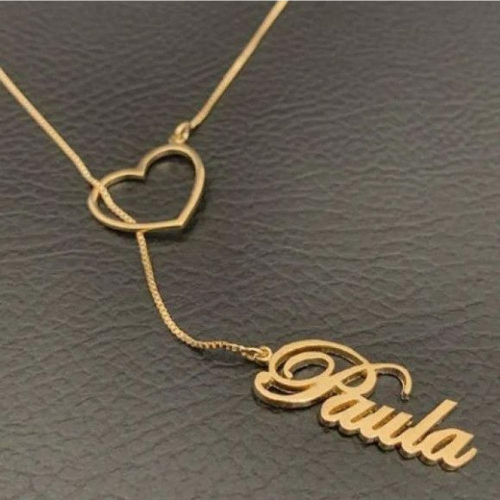 Gargantilha Gravatinha Nome Personalizado Coração Banhada A Ouro - 1