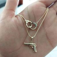 Gargantilha Dupla Pistola Algema Banho De Ouro, Cravejado - 2