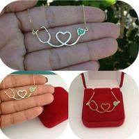 Gargantilha Estetoscópio Com Coração E Zircônia Verde Em Banho De Ouro - 1