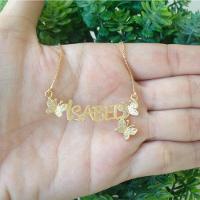 Gargantilha Nome Personalizado Com Borboletas Cravejadas Banhada A Ouro - 1