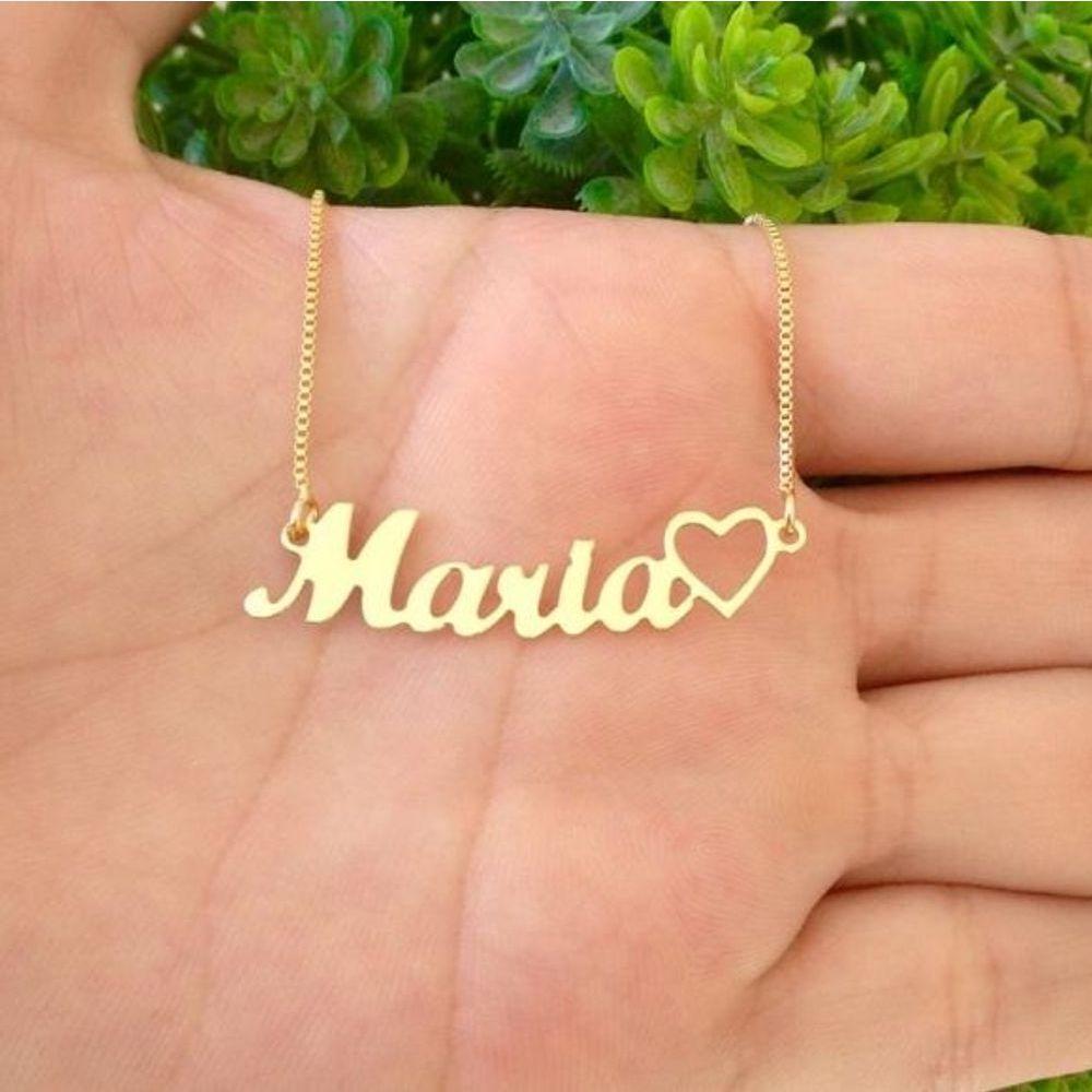 Gargantilha Manuscrito Nome E Coração Banhado A Ouro - 1