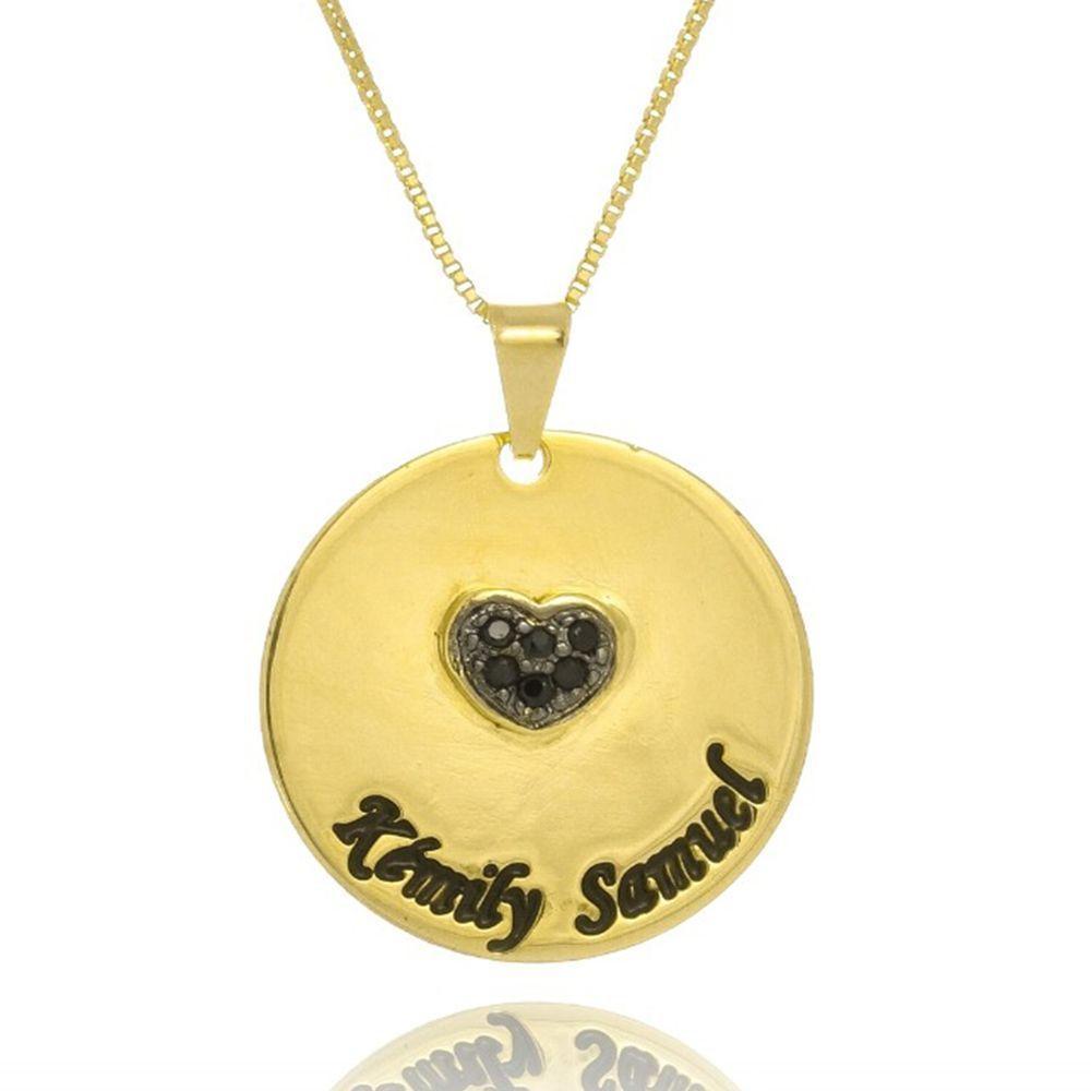 Colar Personalizado Circular Chapado Com Coração Em Zircônia - 3