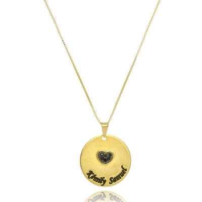 Colar Personalizado Circular Chapado Com Coração Em Zircônia