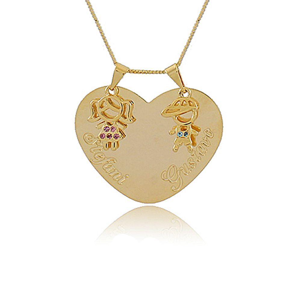 Colar De Coração Com Filhos Trabalhado Em Detalhes Com Zircô - 3