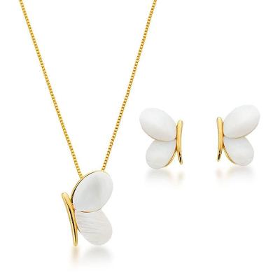 Conjunto Colar E Brincos Borboleta Madrepérola Banhada Ouro 18k