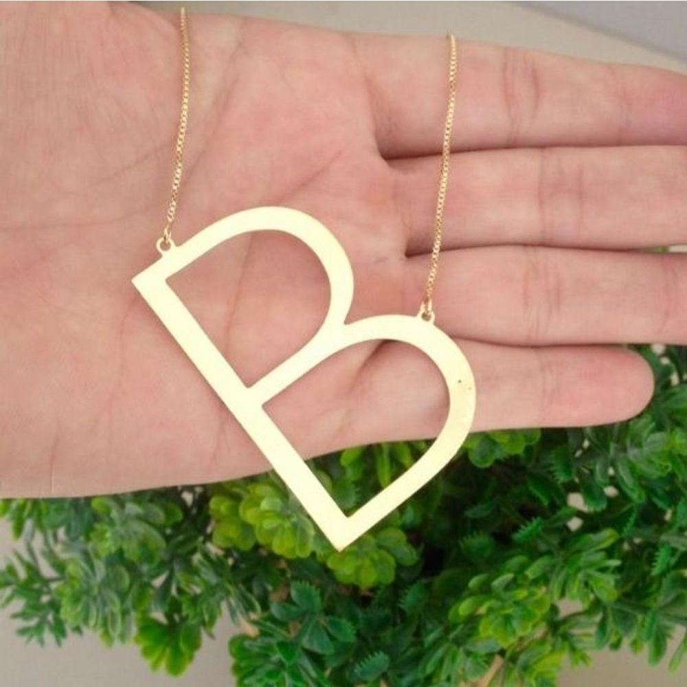 Gargantilha Maxi Letra Inicial Em Diagonal Em Banho De Ouro - 3