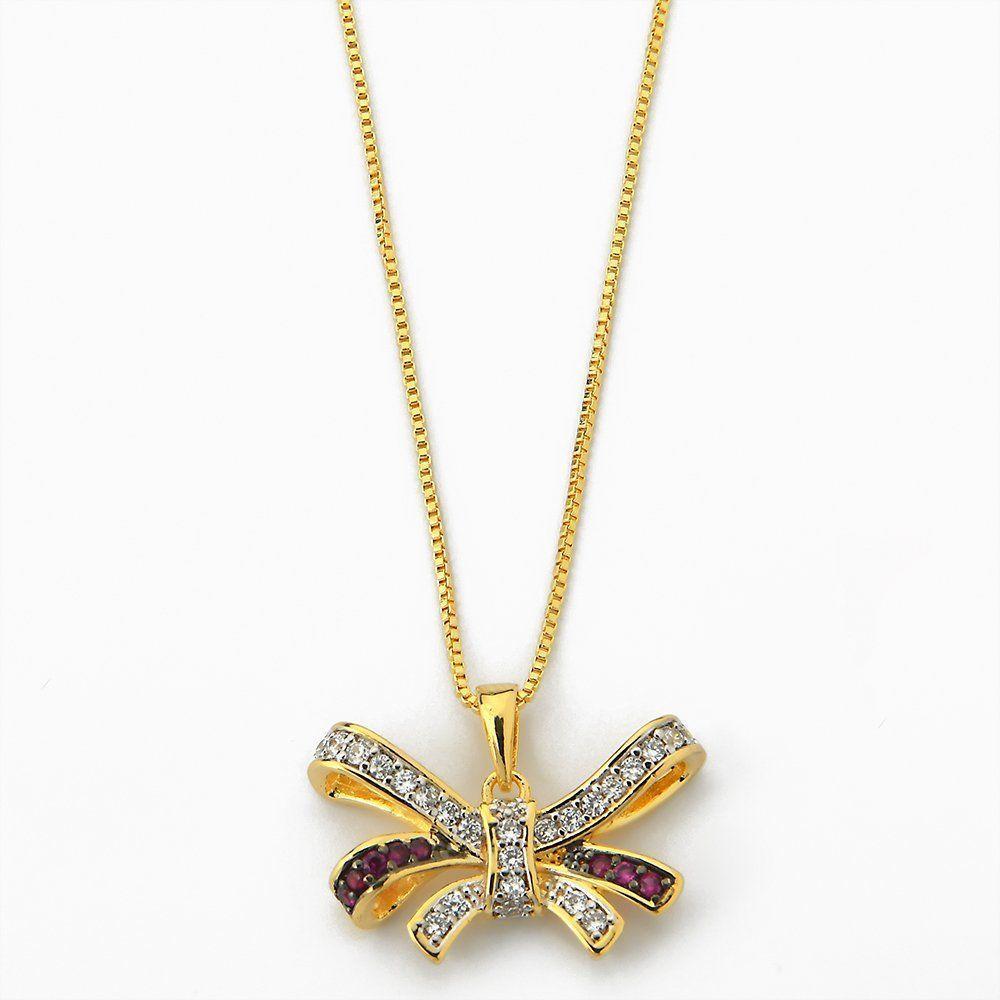 Colar Laço Cravejado Zircônia Banhado Ouro 18k - 1