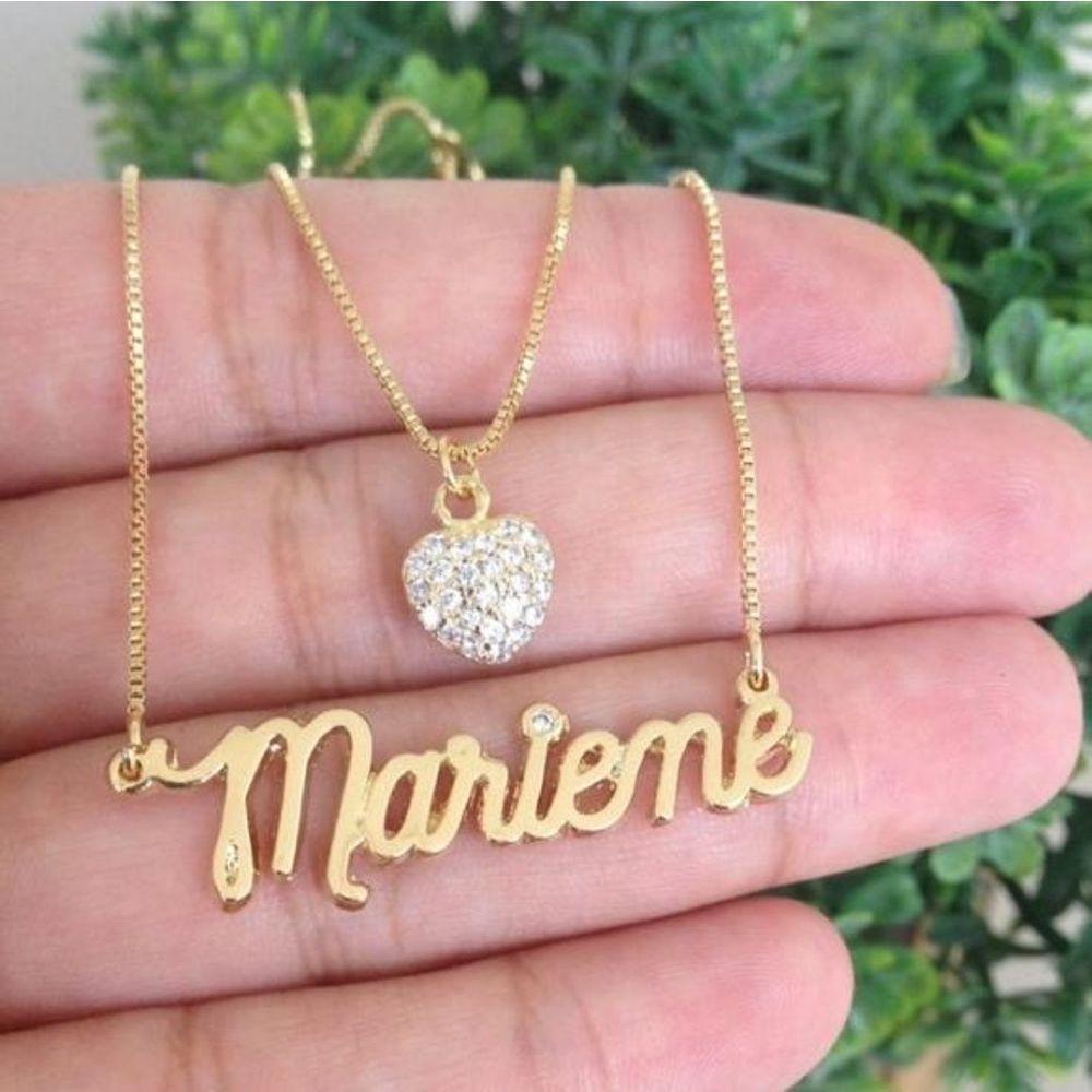 Gargantilha Dupla Manuscrito E Coração Cravejado Banhado A Ouro - 3