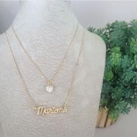 Gargantilha Dupla Manuscrito E Coração Cravejado Banhado A Ouro - 2