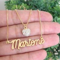 Gargantilha Dupla Manuscrito E Coração Cravejado Banhado A Ouro - 3