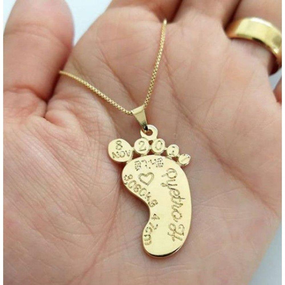 Gargantilha Pezinho Dados Do Nascimento Banhado A Ouro - 2