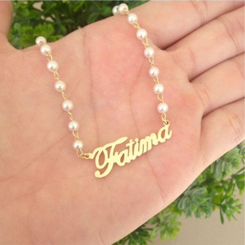 Gargantilha Manuscrito Corrente Perola Banhada A Ouro 18k - 1