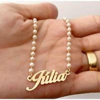 Gargantilha Manuscrito Corrente Perola Banhada A Ouro 18k - 2