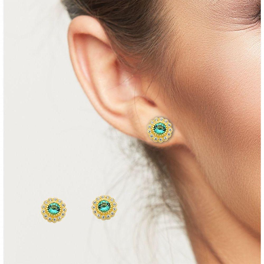 Conjunto Colar E Brincos Ponto De Luz Verde Banhado A Ouro 18k - Verde - 7