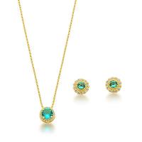 Conjunto Colar E Brincos Ponto De Luz Verde Banhado A Ouro 18k - Verde - 1