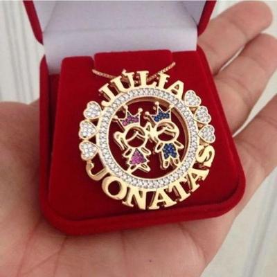 Gargantilha Mandala (filhos(as) Ou Casal) Com Coroa Cravejados Com Zircônias