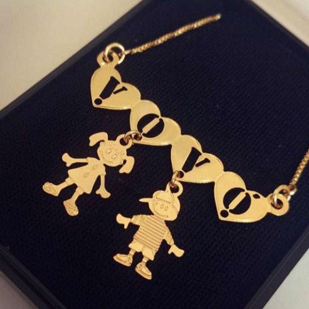Gargantilha Canguinha Coração Letras Personalizadas Com Pingentes Banhado A Ouro - 2