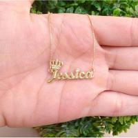 Gargantilha Manuscrito Coroa Banhado Ouro - 3