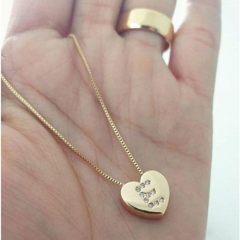 Gargantilha Coração Inicial Cravejada Banhado A Ouro - 1