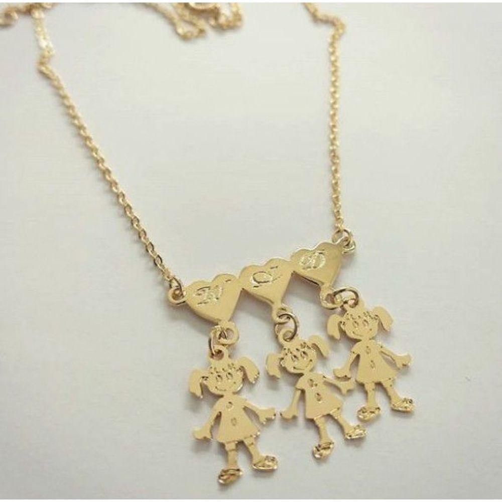Gargantilha Canguinha Corações Com Letras Iniciais E Pingentes Meninos(as) Banhado A Ouro - 1