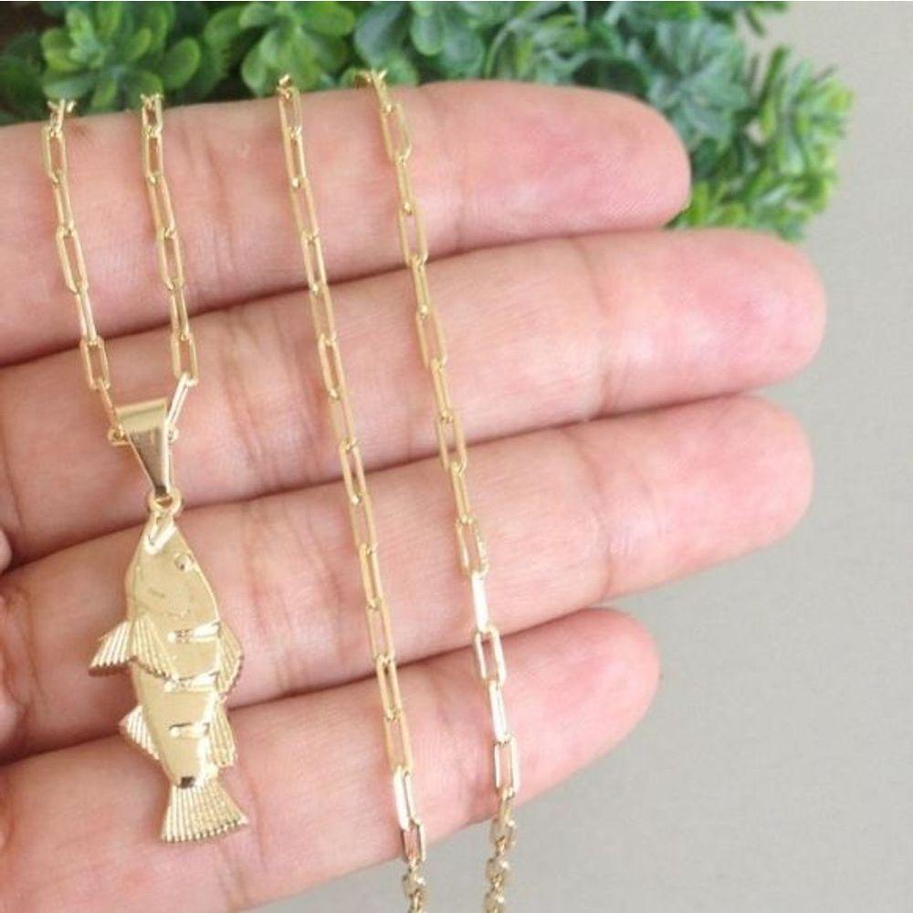 Corrente Masculina Com Pingente Tucunaré Banhado A Ouro 18k - 1