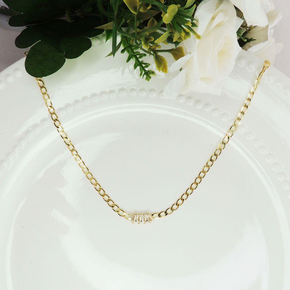 Choker De Corrente Chapada Com Zircônias Ao Centro Folheado A Ouro 18K - 3