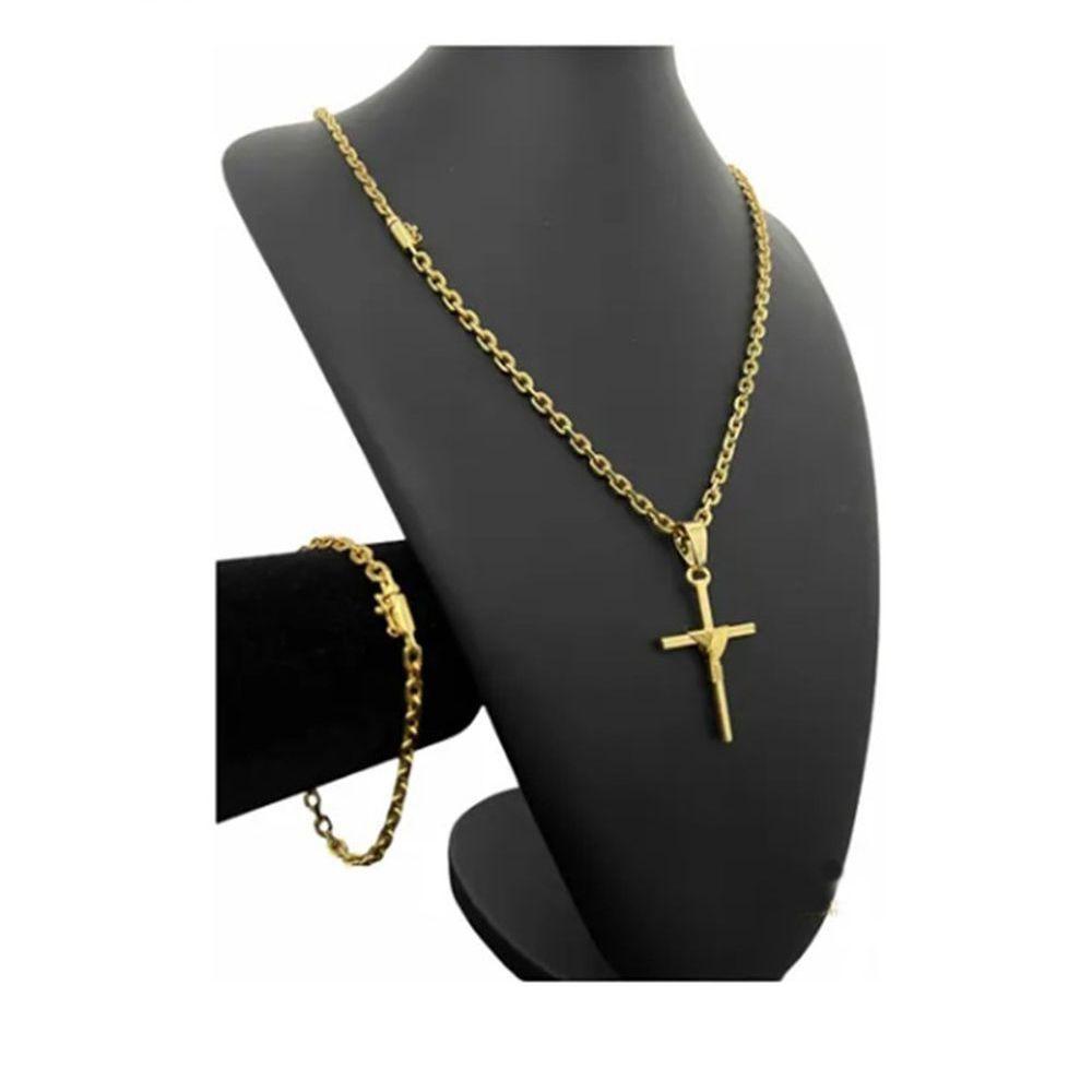 Cordão Kit 4 Mm Cadeado Pulseira + Pingente Joias Maciças - 1