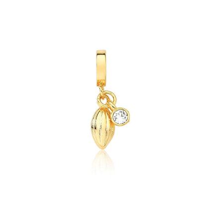 Charm Cacau Com Ponto De Luz Revestido Em Ouro