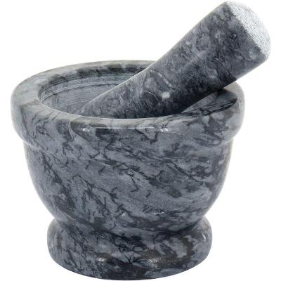 Theófilo Pilão 10X14X14Cm Marmore Cinza Com Mortar