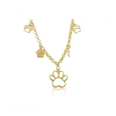 Pulseira Com Patinhas De Cachorro Folheado Em Ouro 18K