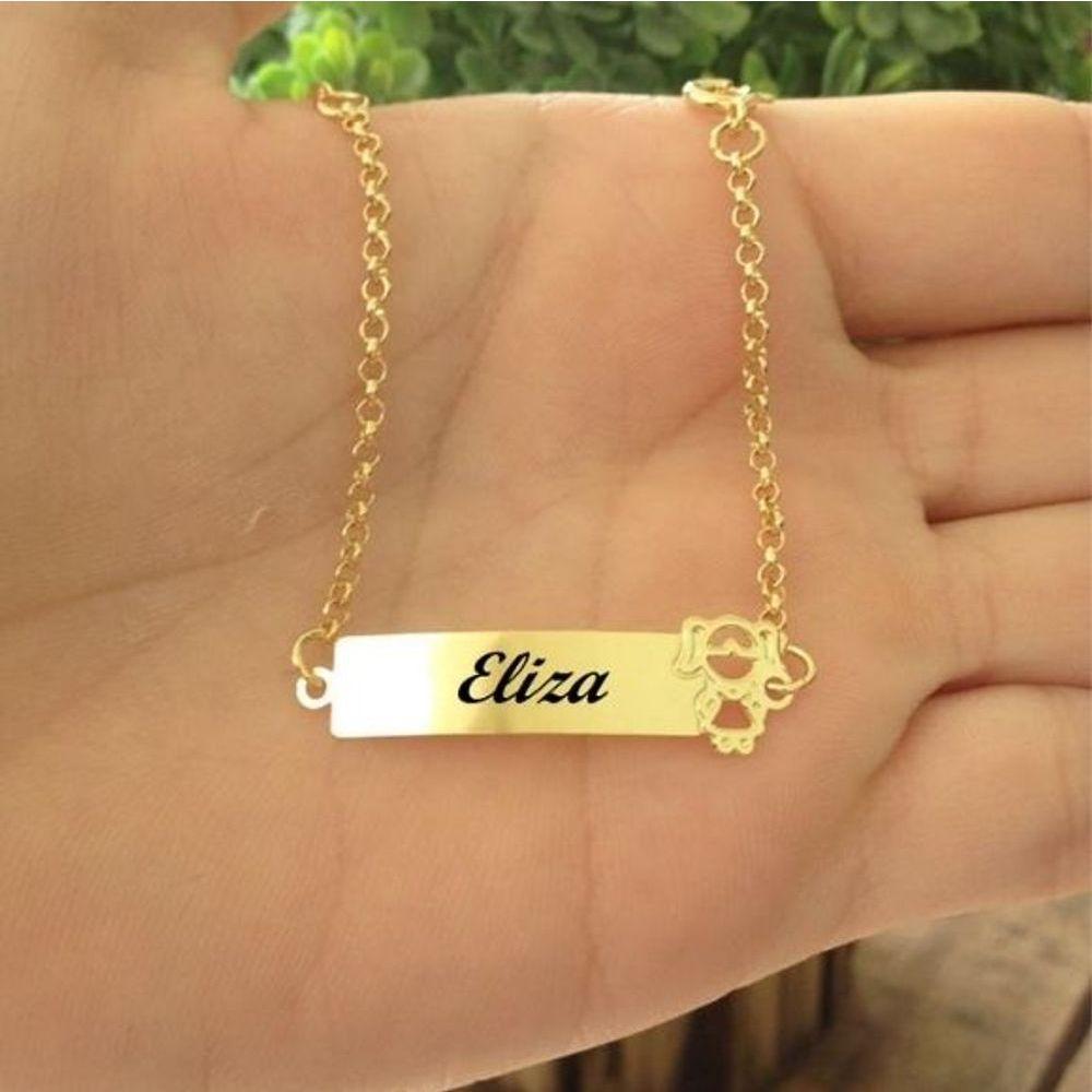 Pulseira Chapinha Infantil Menina Elo Português Banho De Ouro F 5.8 - 1
