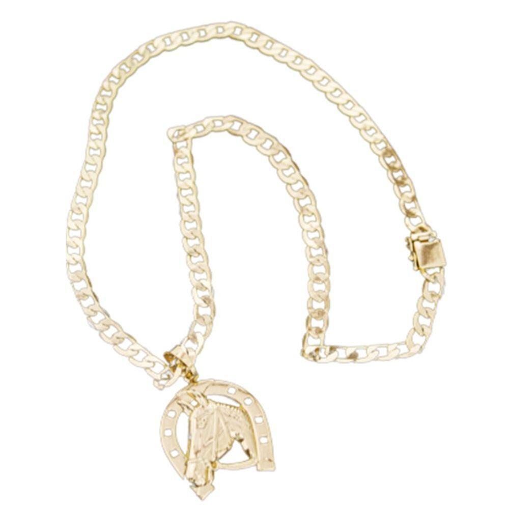 Corrente Grumet Pitibul Pingente Cavalo Com Ferradura Grossa - 1