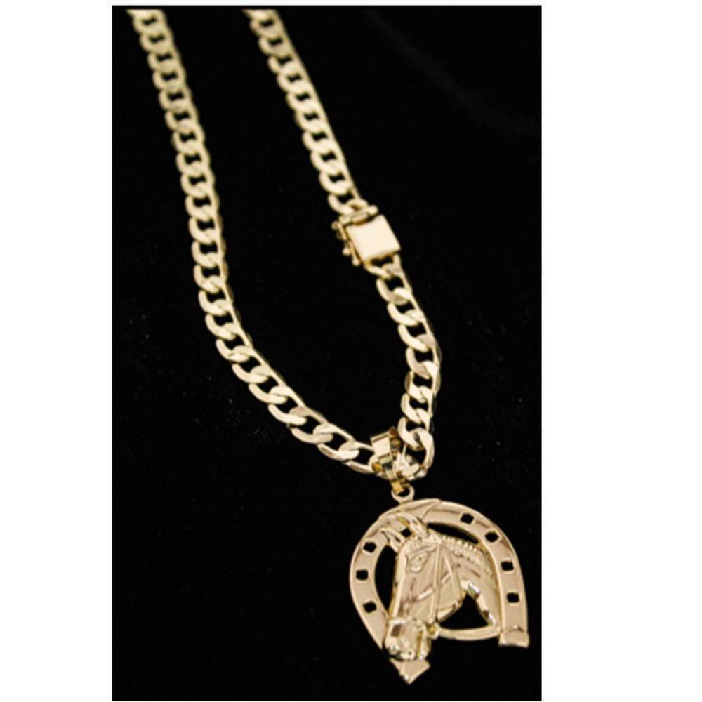 Corrente Grumet Pitibul Pingente Cavalo Com Ferradura Grossa - 2