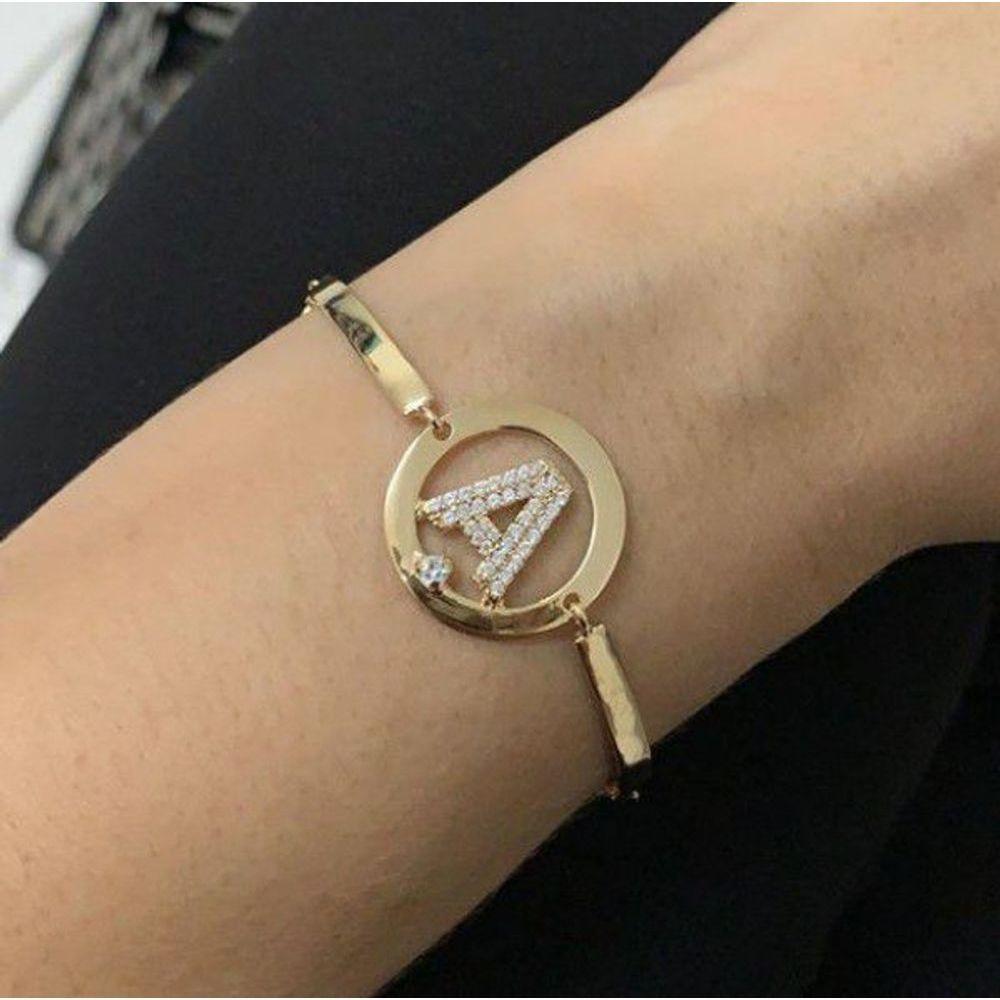 Pulseira Inicial Letra Cravejada Personalizada Banhado A Ouro - 2