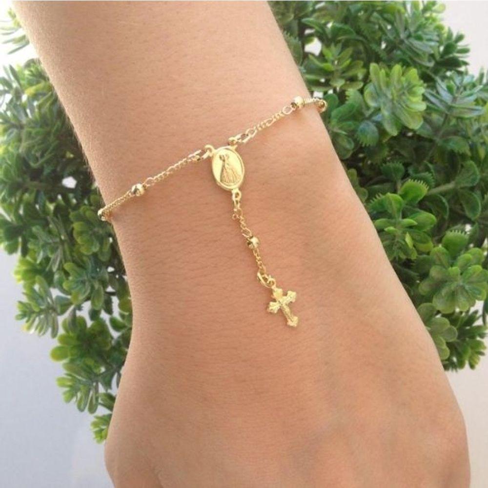 Pulseira Estilo Terço Em Banho De Ouro F. 5.7 - 1