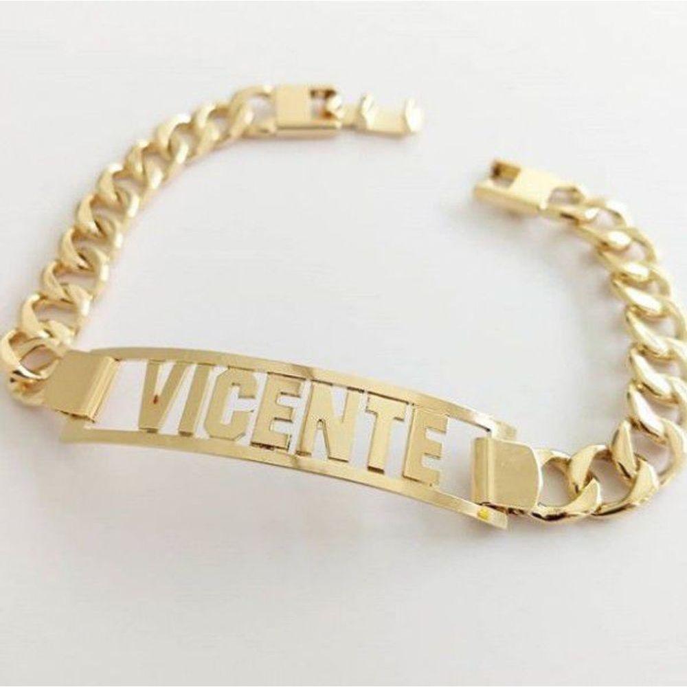 Pulseira Masculina Chapa Personalizada Groumet Banhado A Ouro - 1