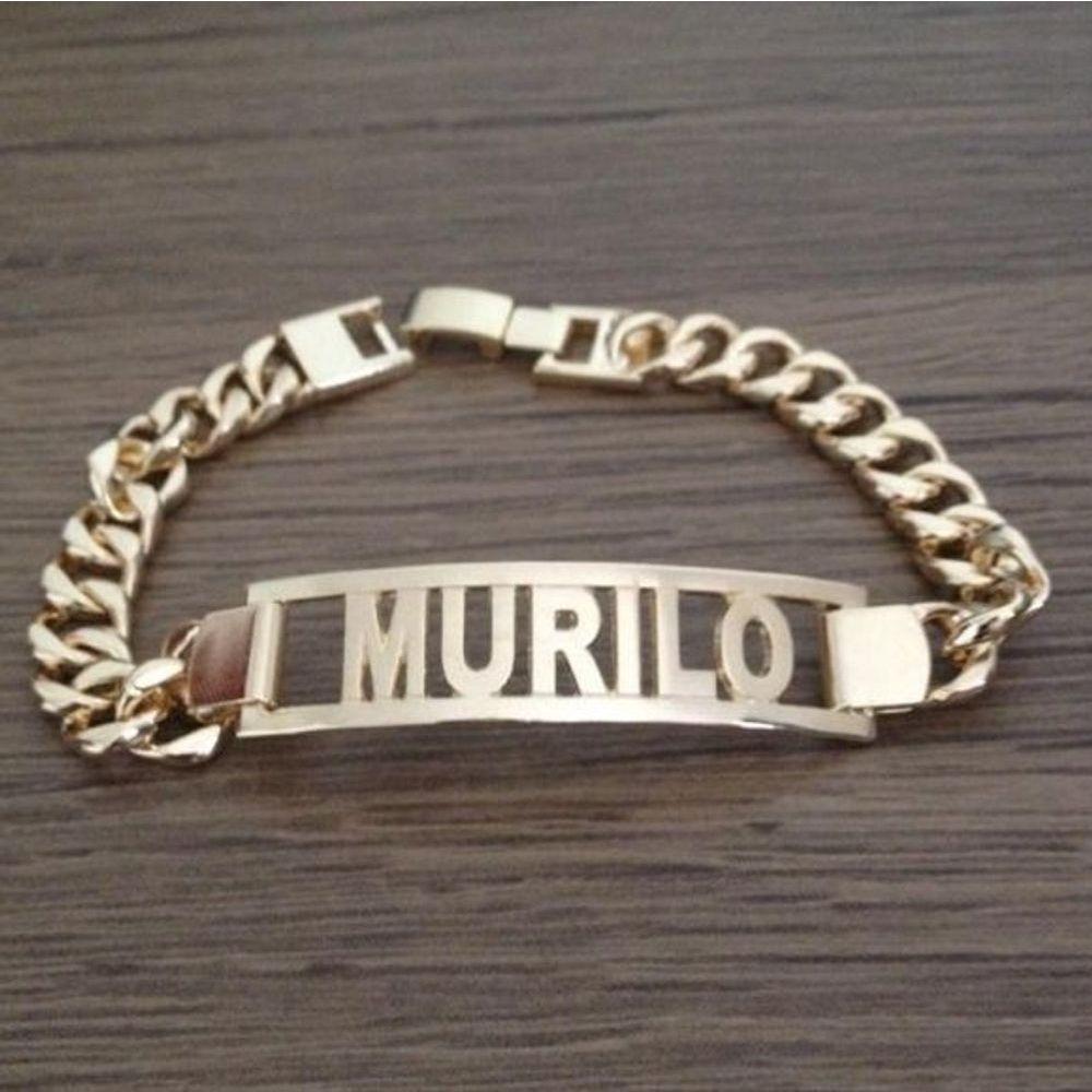 Pulseira Masculina Chapa Personalizada Groumet Banhado A Ouro - 2